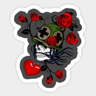 tattoo style skull with roses Sticker